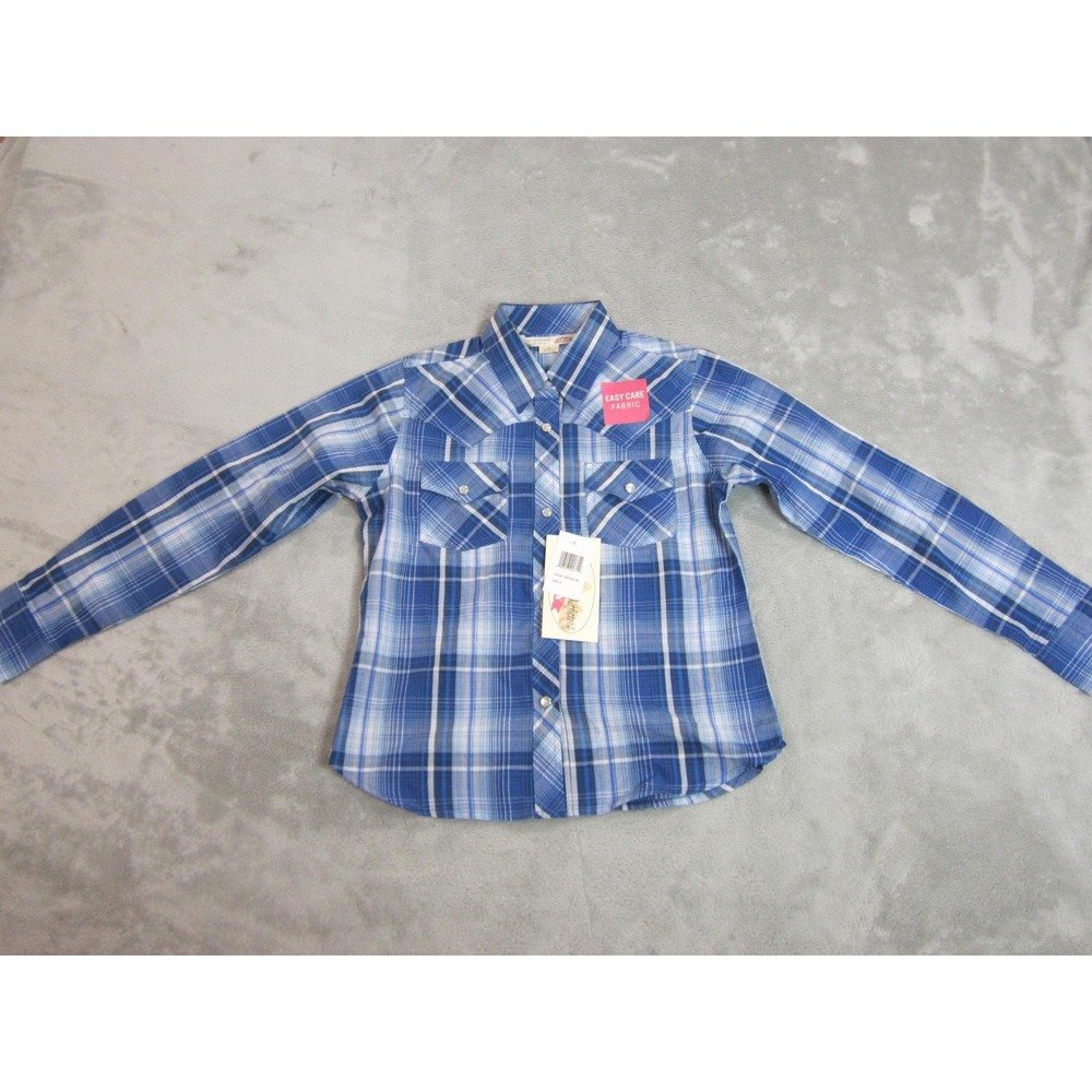 Cumberland Outfitters Western Shirt Kids S Blue Plaid NWT Snap Front Cowboy Top